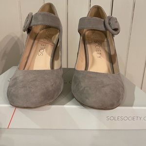 Mushroom colored suede MaryJane heels